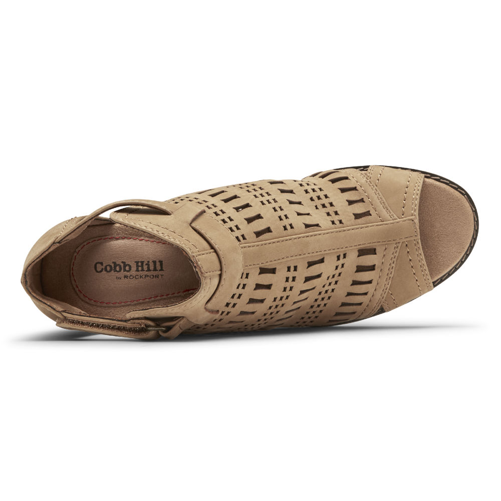 Rockport Booties For Womens Khaki - Cobb Hill Lucinda Perforated - IQ5106347